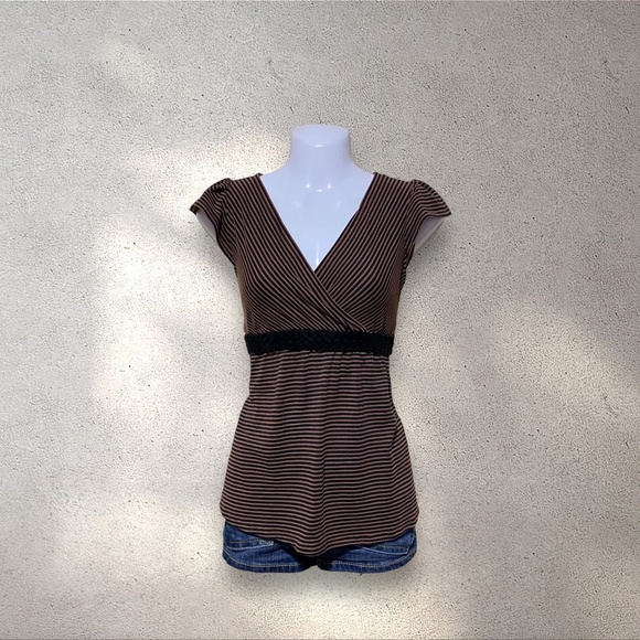 !! SOLD DO NOT BUY !! Za Zen Brown Striped Wrap Cap Sleeve Top - Picture 1 of 4